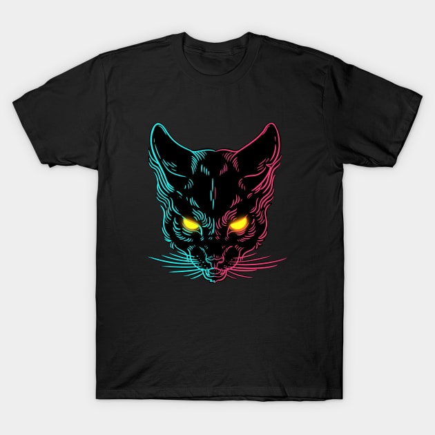 Cyber Demon Cat T-Shirt by Artthree Studio